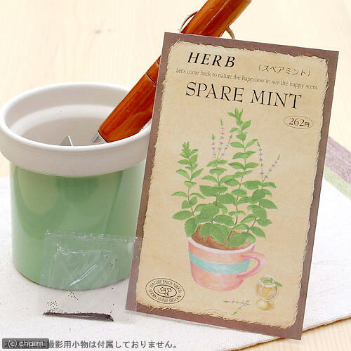 こころよい香りに酔いしれ、かわいい花を観賞！ ハーブティーや料理に利用して、味わいも楽しめるハーブ…。 あなたの手で育ててください。 ハーブ　HERB　（スペアミント）　品番：822特徴 ハッカの香りで有名なペパーミントより少しあまーい、マイルドな香りがいっぱい。 ハーブティー、ハーブバス、お菓子、料理の香りづけに多くつかわれています。詳細 ●しそ科　多年草 ●草丈　60cm〜100cm ●発芽適温　15℃〜20℃ ●種まき　春4月〜5月　・　秋9月〜10月 ●開花時期　7月〜9月頃 ●内容量　0．1mlご注意※種子は薬剤処理をしたものもありますので、食用・飼料用など、種子以外の用途に使用しないでください。※小児の手の届かないところに保管してください。※裁培条件や天候により結果が異なる場合がございます。植替え用土入れ器　3点セットハイポネックス　マグァンプK　中粒　500g　元肥　土に混ぜこむだけ　草花　球根 … ガーデニング　ハーブ　ガーデニング　野菜／果物・ハーブ　ハーブ　S06　ハーブの種　種まき4月　種まき5月　種まき9月　種まき10月　gardeng_fes0423　seedPD0525　_gardening　4964545008227　herb2022■この商品をお買い上げのお客様は、下記商品もお買い上げです。※この商品には付属しません。■植替え用土入れ器　3点セットハイポネックス　マグァンプK　中粒　500g　元肥　土に混ぜこむだけ　草花　球根