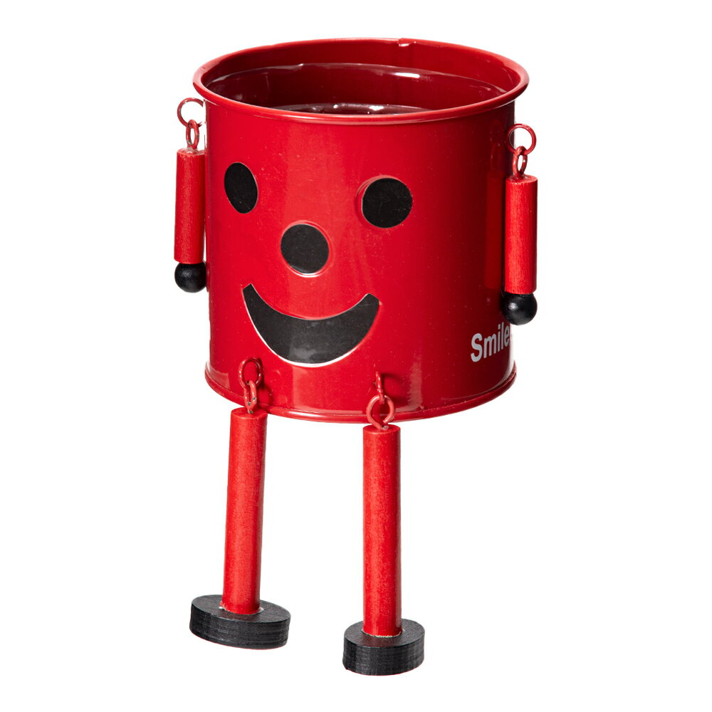 鉢 ブリキマン レッド M 穴あり 関東当日便