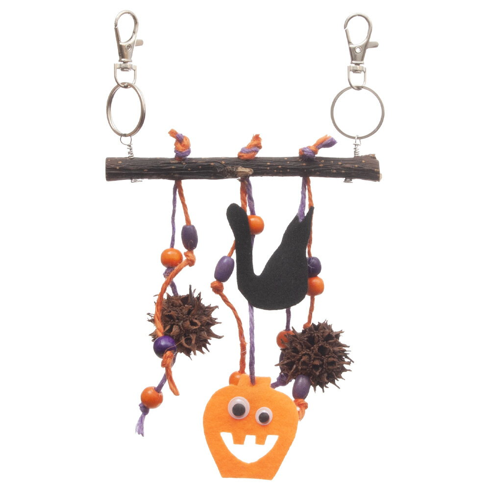 Leaf　インコのおもちゃ　いたずらカボチャと黒猫　ハンドメイド　バードトイ　関東当日便