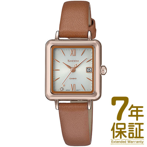 SHEENから、シンプルで着用しやすいNewモデルが登場します。視認性とデザイン性を兼ね備えたスクエアフェイスはデイリーユースに活躍します。文字板には幸運を意味する「7」時位置にクリスタルを施し、シンプルなフェイスに上品な煌めきを添えています。バンドは、上質なブラウンのレザーバンドを採用。ソーラー充電システムや日付表示等の便利な機能を搭載しており、実用性も兼備。また、傷付きにくく、透明度の高い無反射コーティングサファイアガラスを採用しています。オン・オフ問わず様々なシチュエーションで着用できるNewモデルの登場です。CASIO(カシオ)型番SHS-D400CGL-7AJF素材ケース：ステンレススチールベルト：カーフレザーサイズケース：(約)縦33×横23.5×厚さ8mm重さ：(約)24g腕周り：(約)125〜185mmムーブメントソーラー機能バッテリー充電警告機能カレンダー(日付)精度：平均月差±20秒フル充電から運針停止までの駆動時間：約5ヵ月防水機能日常生活防水付属品・専用BOX、説明書、保証書JAN4549526298264【画像について】画像と実物では、ご使用のブラウザ、モニター解像度により多少色具合が異なって見える場合もございますが、予めご了承ください。型番/JANコード等で検索していただきご自身の判断でご購入ください。イメージ違いなどによる返品は一切お受けできません。【電池について】商品代金に電池代金は含まれておりません。 ※商品に内蔵されている電池は試用電池の為残量が少ない場合がありますのでご了承下さい。【ベルト調整500円+税で承ります！】ご注文時に、ご希望の長さを記載して頂ければ500円+税にてベルト調節を承らせていただきます。 ※革・ラバーベルト、その他特殊なモデルについては調節を承れませんので、予めご了承くださいませ。 【在庫切れの場合について】店の掲載商品は他店でも販売を行っているため、ご注文のタイミングによっては、商品が在庫切れとなる場合がございます。商品管理については十分配慮しておりますが、何卒ご理解いただけますようお願い致します。※トラブル防止の為「ご注文確認メール」が送信されるまで、お振込みをお待ち下さい。商品は厳密なチェックの下、心をこめてお届けいたします。カラーバリエーションSHS-D400CGL-7AJFSHS-D400CGM-4AJFSHS-D400M-7AJF