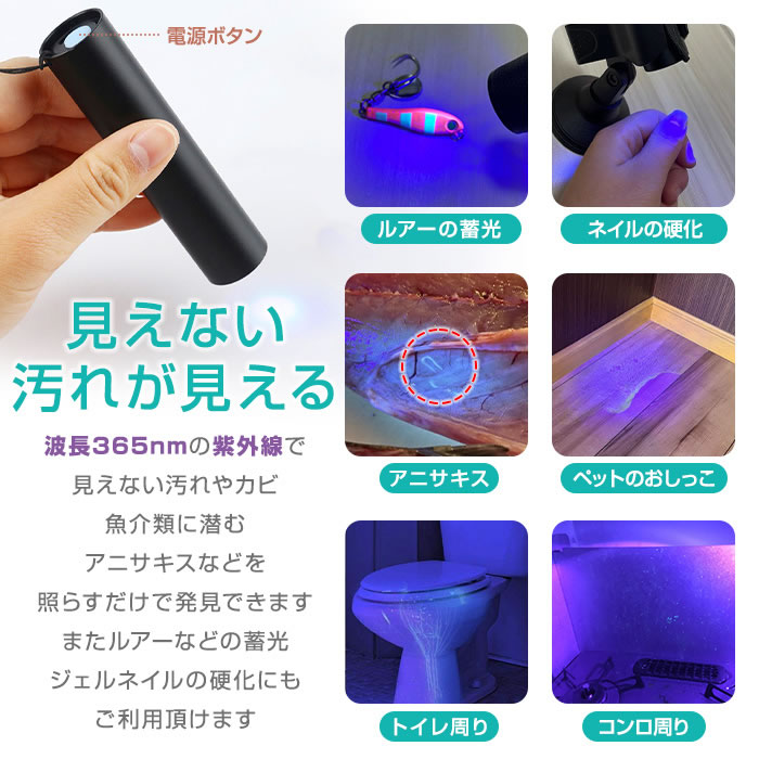 アニサキスライト 充電式 ブラックライト アニサキス アニサキス検出 ハイパワー U...