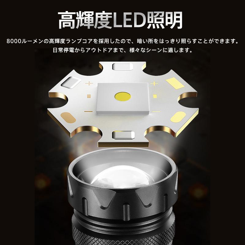 懐中電灯 led 強力 最強 ハンディライト LEDライト COB作業灯 フラッシュライト 作業用 防災 懐中電灯 小型 軽量 9モード調光 ズーム式 6800mAh大容量電池 電池残量表示 USB充電/スマホに充電可 IPX7防水 避難/停電対策 自転車登山 夜釣り ウトドア changhe-10000105 長河実業 サンプル画像2
