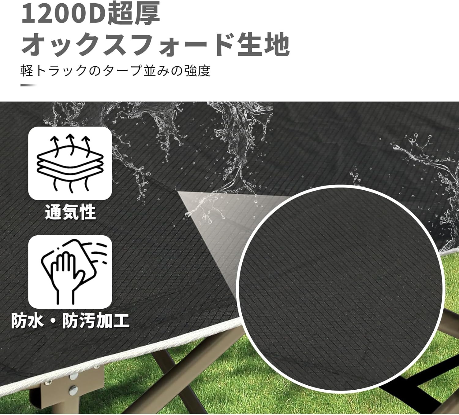 長河実業の折りたたみベッド 簡易仮眠ベッド 折り畳み 室内外兼用 折り畳み式ベッド 通気性 車中泊 アウトドア キャンプベッド 介護 収納便利 耐荷重：272KG　専用収納袋付き 黒 折りたたみベッド 組立不要 軽量 折りたたみコット アウトドア 簡易ベッド｜アングル2