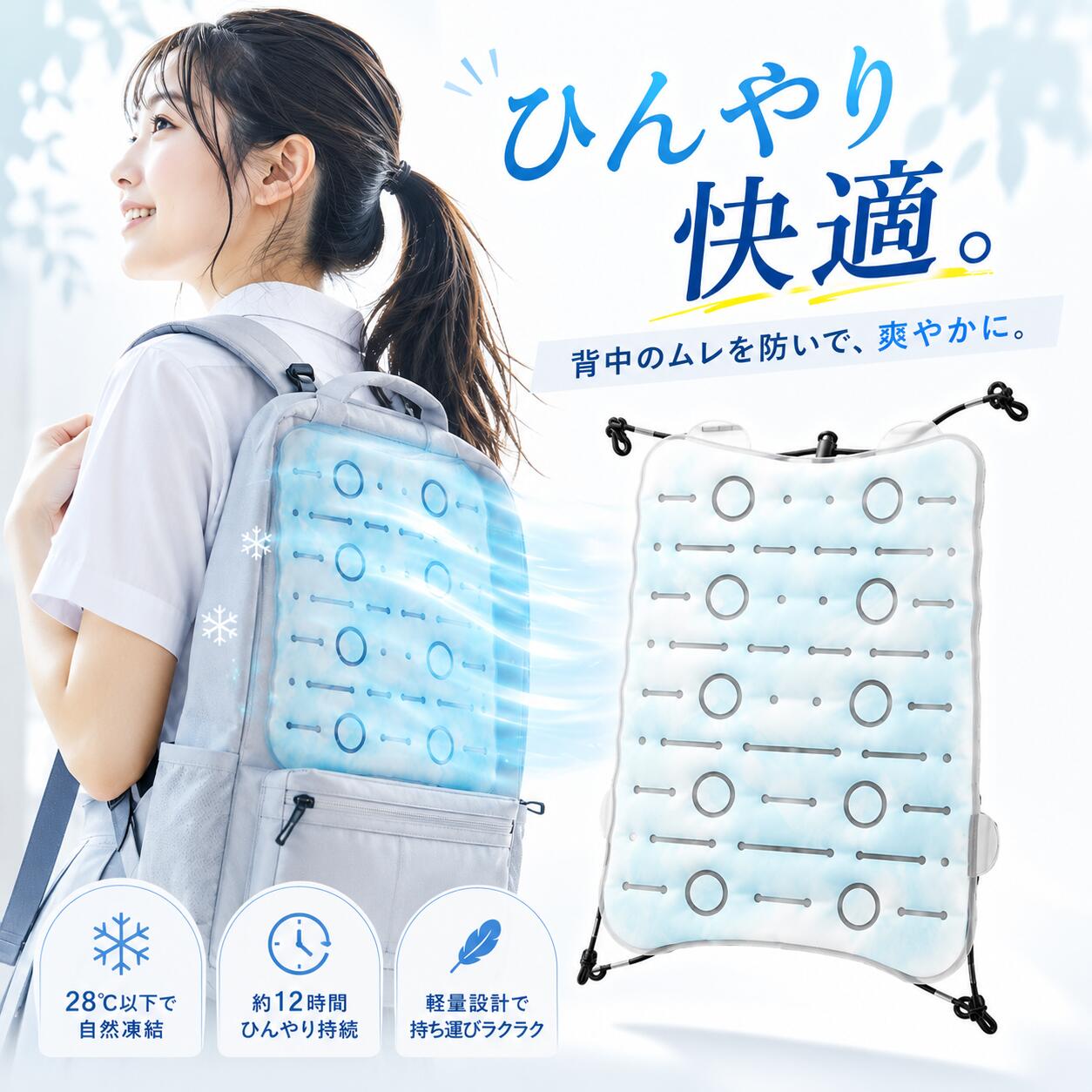 乐天商城 - 【28℃自然凍結PCM】リュック用 冷感パッド ランドセル 背中ひんやり クールパッド 冷却シート PCMパッド クールシート 暑さ対策 通勤 通学 アウトドア 子供 大人 ブラック