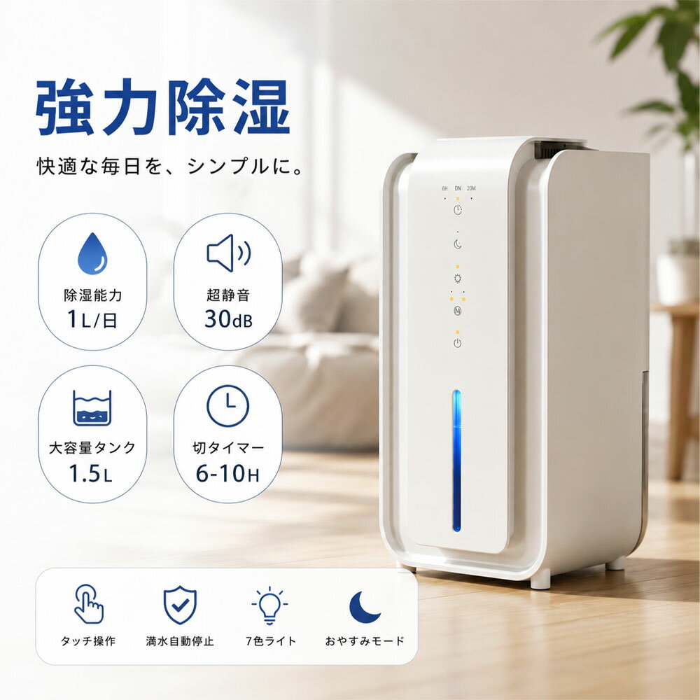 Up To 414Sq Ft - 除湿機 小型 ペルチェ式 除湿器 1.5L大容量 強力除湿 衣類乾燥 部屋干し 省エネ 静音 タイマー付き 自動停止 自動除霜 湿気対策 結露対策 カビ対策 クローゼット 脱衣所 寝室 梅雨対策 コンパクト PSE認証
