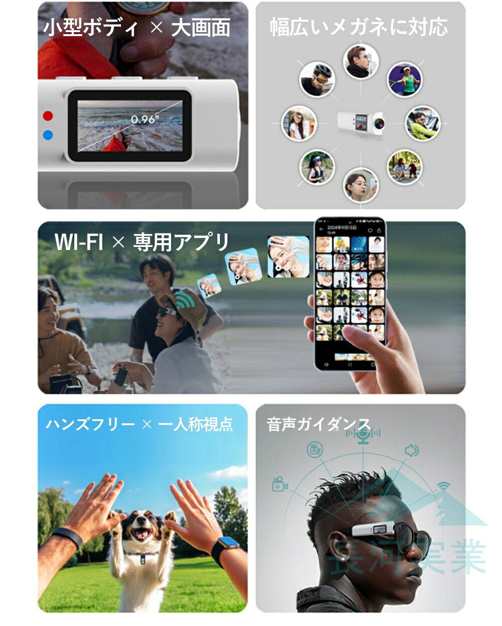 長河実業のアクションカメラ 小型カメラ 2.7K高画質 WiFi対応 ウェアラブルカメラ POVカメラ 超軽量21g 0.96インチIPS液晶 110°広角 自転車 バイク ツーリング 旅行 アウトドア スポーツ 動画撮影 録音対応 小型ビデオカメラ ハンズフリー撮影｜アングル3