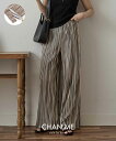 CHAN ME チャンミ セルフカットプリーツワイドパンツ レディース 25春夏 伸縮性あり 全8色 S/M/L/LL
