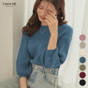 CHAN ME チャンミ パフスリーブリブニット レディース 24秋冬 ぽわん袖 全7色 M/L/LL