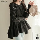 【15%OFFクーポン配布中! 5/7 9:59まで】 CHAN ME チャンミ ハート刺繍ペプラムチュニック レディース 24秋冬 オフホワイト/ブラック M...