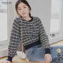 CHAN ME チャンミ ツイードニット レディース 24秋冬 ネイビー/ベージュ/ブラック M/L/LL