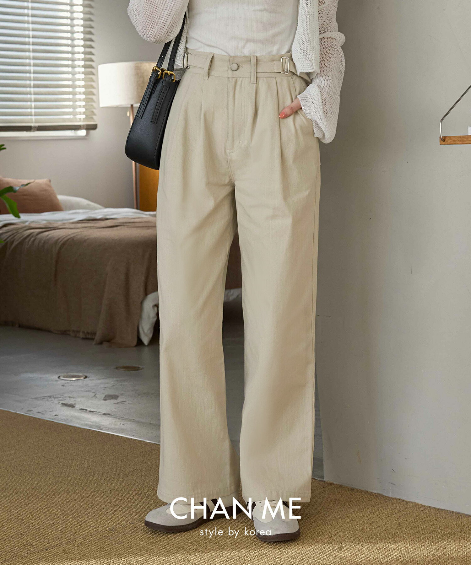 CHAN ME チャンミ ツーストラップコットンワイドパンツ レディース 25春夏 全5色 レギュラー丈/ロング丈 S/M/L/LLのサムネイル