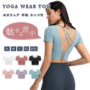 \期間限定:10%OFF/ヨガウェア トップス カップ付 半袖 ヨガTシャツ レディース ヨガトップス ピラティス ウェア 体型カバー吸汗速乾 通気性 薄手 伸...
