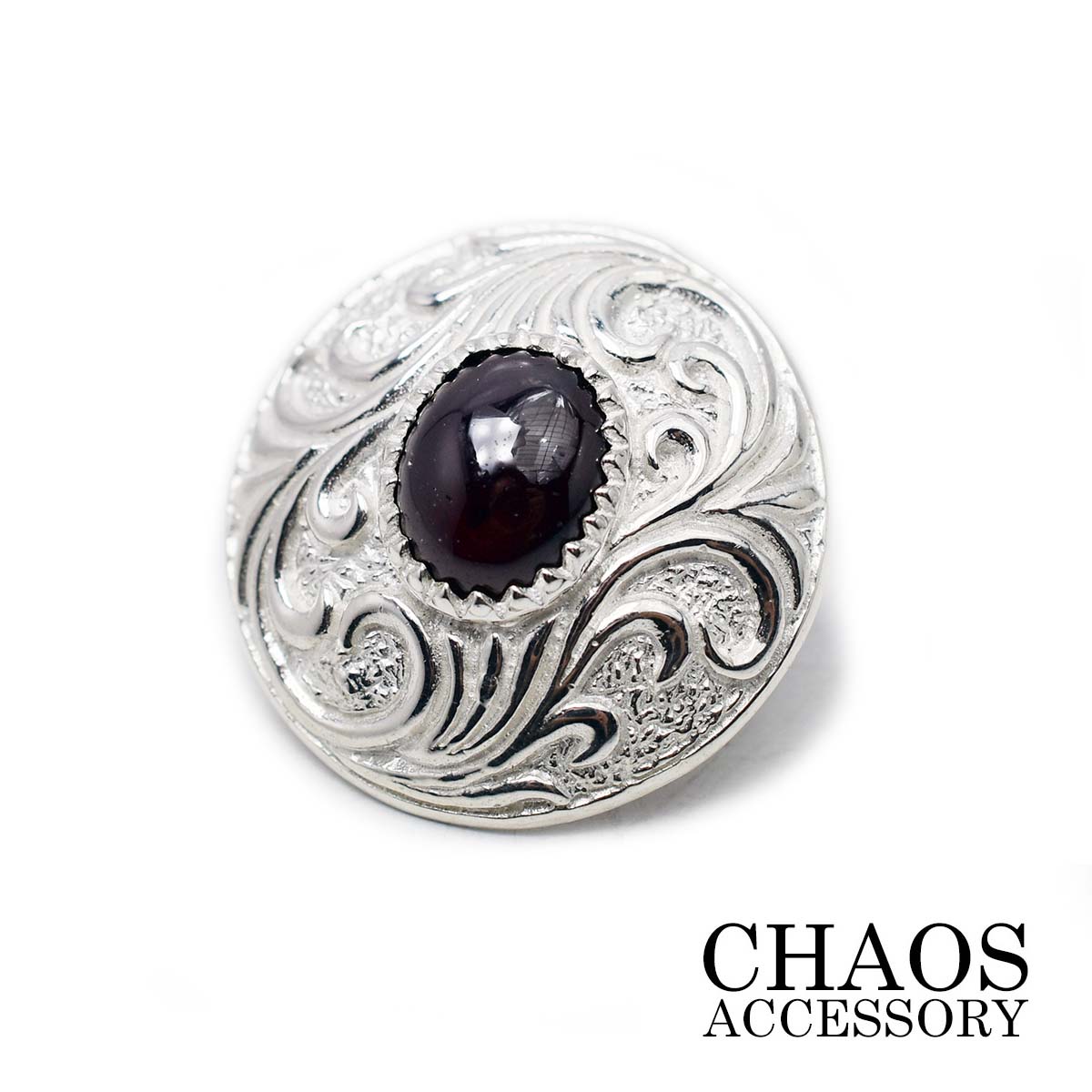 直径24mm シルバーコンチョ ネジ式 パーツ 財布 アラベスク 唐草模様 デザイン ガーネット 天然石 柘榴石 ざくろ石 純銀 シルバー925 アクセサリー ...