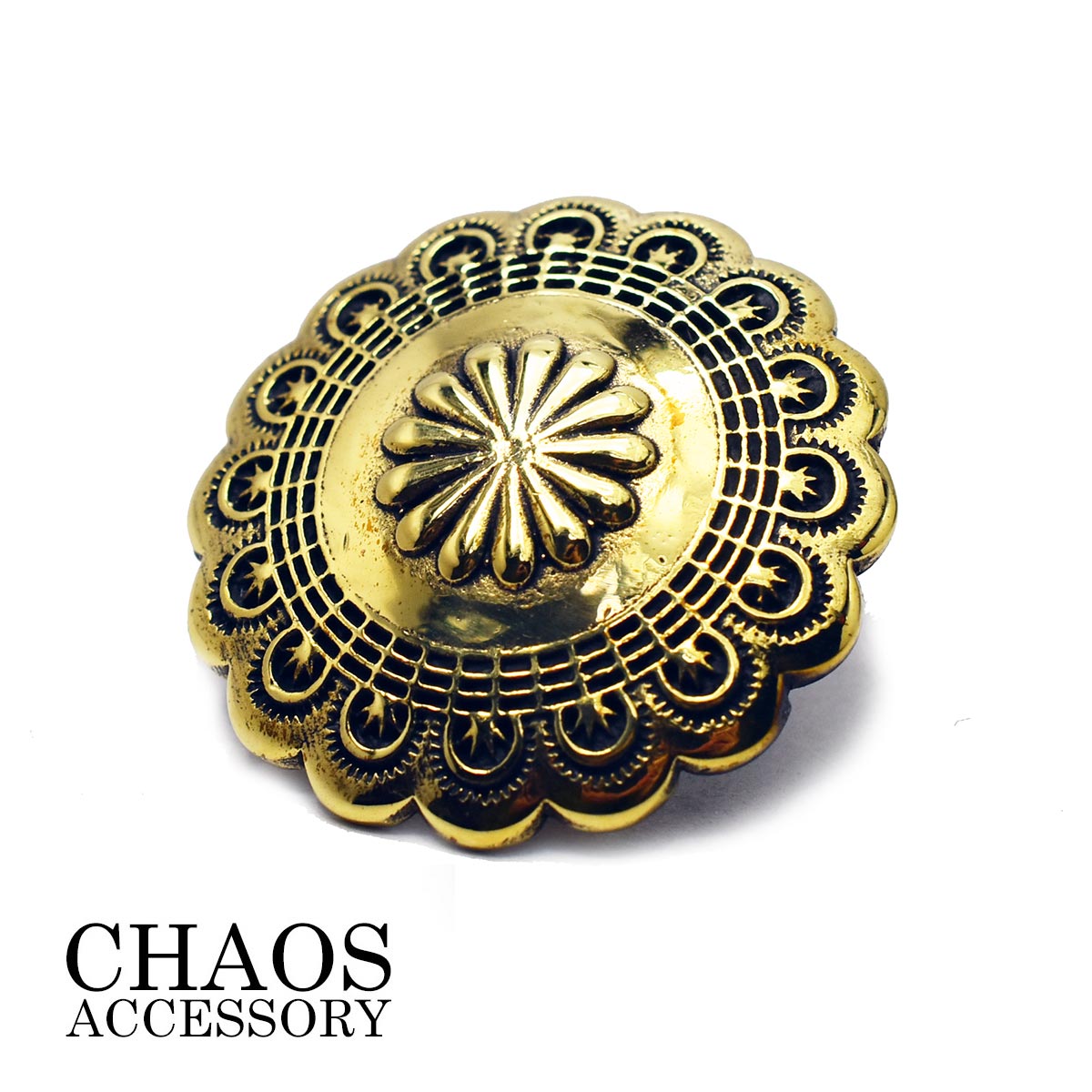 ブラスパーツ コンチョ 真鍮製 ナバホ ネイティブアメリカン テイスト アポロ シェル コンチョ 32mmサイズ ブラスイブシ加工 ライダースウォレット バイカ...