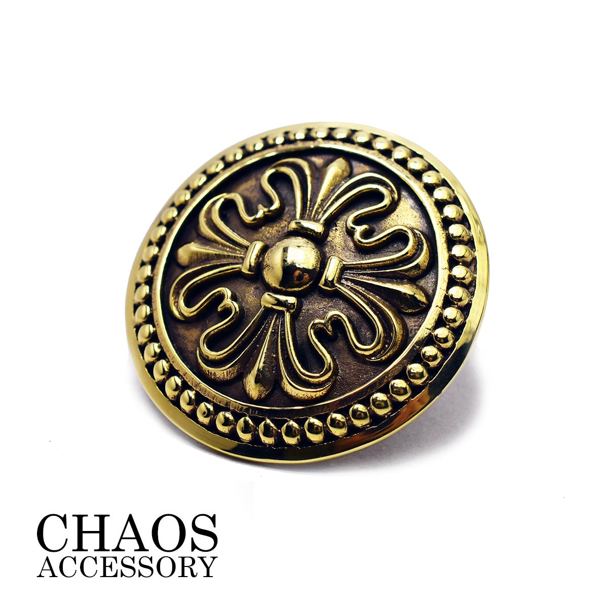 ブラスパーツ コンチョ 真鍮製 ゴシック クロス シールド コンチョ 34mmサイズ ブラスイブシ加工 ライダースウォレット バイカーズウォレット カスタムパー...