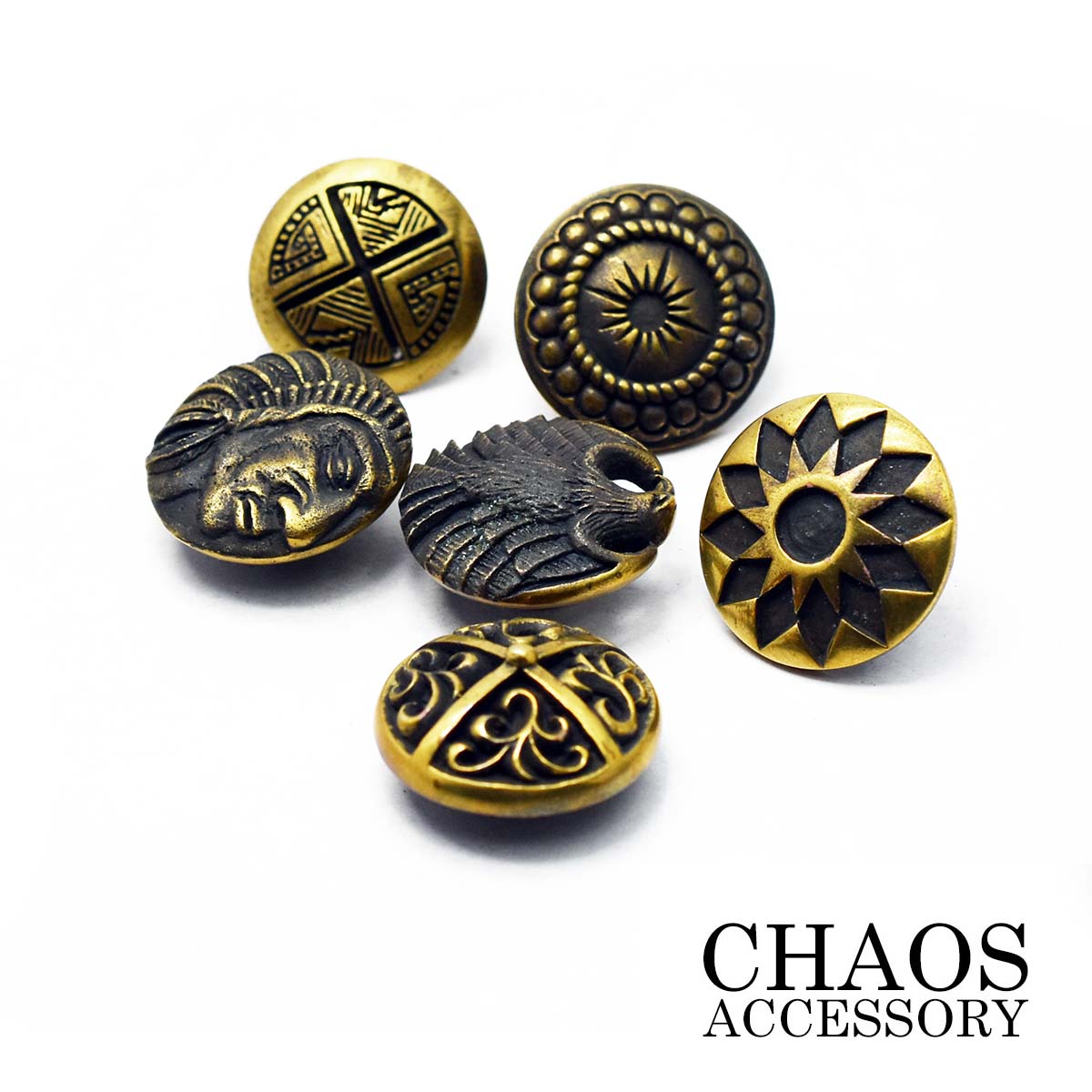 ブラスパーツ 真鍮製 コンチョ 19-20mm Sサイズ ブラスイブシ加工 イーグル ネイティブアメリカン アラベスク ライダースウォレット バイカーズウォレッ...