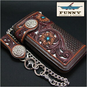 【FUNNY/ファニー】≪クボタクラフト/KUBOTACRAFTRIDER'SWALLET-DELTAFILIGREE-BRNMULTI≫エレファント【象革】インレイカービング≫ライダースウォレット/本革/ロングウォレット/長財布/バイカーズウォレット【楽ギフ_包装】【送料無料】