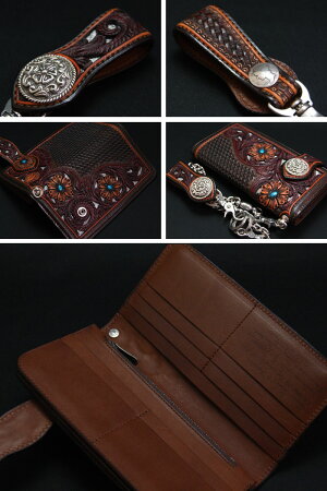 【FUNNY/ファニー】≪クボタクラフト/KUBOTACRAFTRIDER'SWALLET-DELTAFILIGREE-BRNMULTI≫エレファント【象革】インレイカービング≫ライダースウォレット/本革/ロングウォレット/長財布/バイカーズウォレット【楽ギフ_包装】【送料無料】
