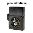 【good vibrations 正規取扱店】オイルライター ZIPPO型 ブラスケースライター 真鍮古美 アンティークブラス 青海波 文様 三日月 兎 ウサギ 月見 縁起物 和柄 グッドバイブレーションズ シルバー 真鍮 ブラス