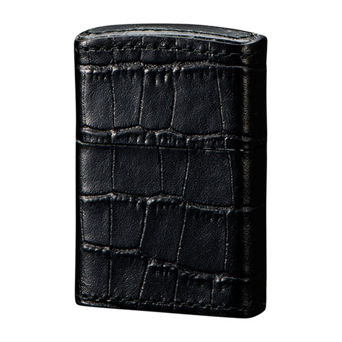 【ZIPPO正規取扱店】【対象商品はインナーケース名入れ無料】革巻き レザー≪ZIPPO ジッポー 本牛革使用 ベーシックレザー サイドクロコ 型押し ブラック...
