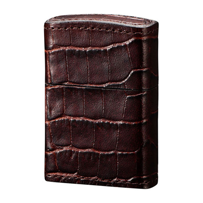 【ZIPPO正規取扱店】【対象商品はインナーケース名入れ無料】革巻き レザー≪ZIPPO ジッポー 本牛革使用 ベーシックレザー サイドクロコ 型押し ブラウン...