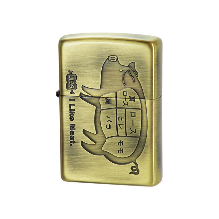 楽天CHAOS Accessory【ZIPPO正規取扱店】【対象商品はインナーケース名入れ無料】ZIPPO ユニーク≪I Like Meat. Pig 1129 アイ ライク ミート ブタ BS ブラス古美 アンティークブラス 豚≫豚肉 部位/肩ロース/ロース/ヒレ/肩/バラ/モモ/ジッポー