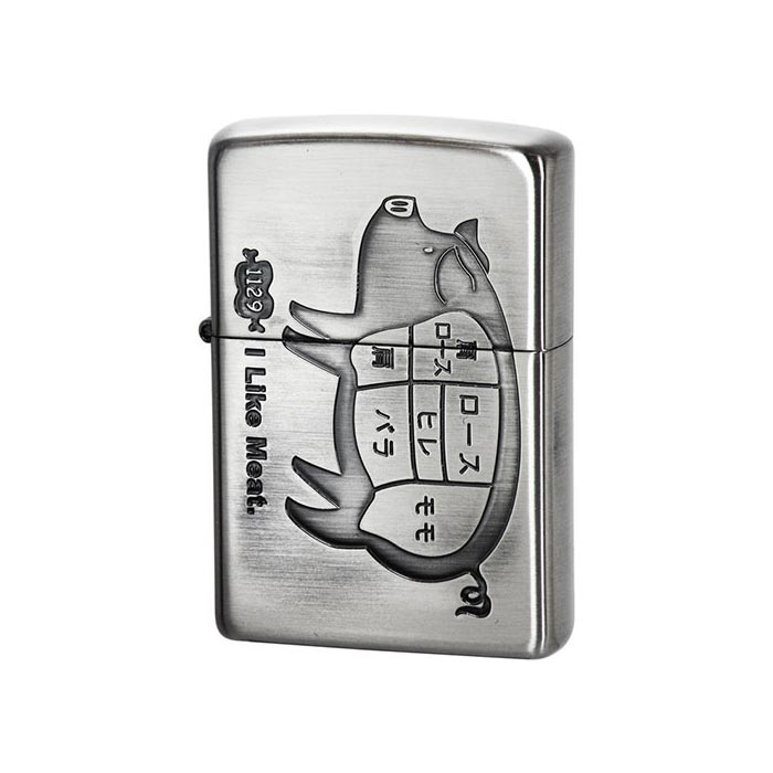 名入れライター・ジッポ 【ZIPPO正規取扱店】【対象商品はインナーケース名入れ無料】ZIPPO ユニーク≪I Like Meat. Pig 1129 アイ ライク ミート ブタ Ni ニッケル古美 アンティークニッケル 豚≫豚肉 部位/肩ロース/ロース/ヒレ/肩/バラ/モモ/ジッポー