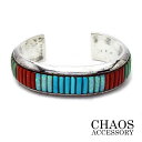 楽天CHAOS Accessory【1点物】【メンズSサイズ レディースLサイズ】シルバーアクセサリー 燻し ヴィンテージ バングル インレイ インディアンジュエリーモチーフ ズニ族スタイル ネイティブアメリカンテイスト ターコイズ オパール 珊瑚 コーラル