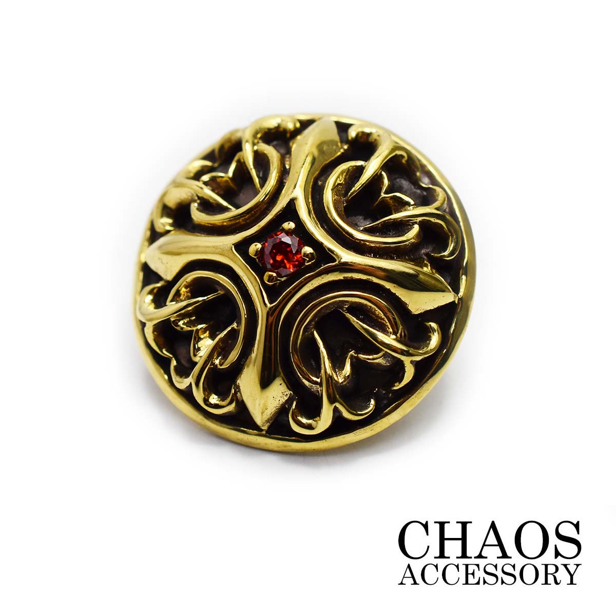 【直径24mm】ブラス 真鍮 コンチョ アラベスク 十字 ゴシック クロス レッドジルコニア コンチョ 24mm ブラスイブシ加工 ブラスコンチョ ネジ式 ボタ...