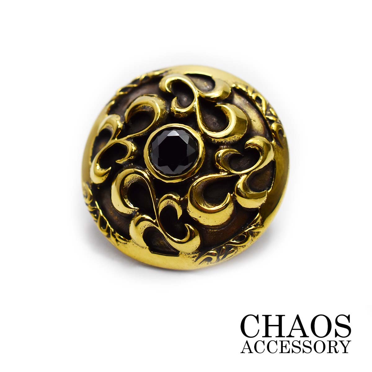 【直径23mm】ブラス 真鍮 コンチョ アラベスク ゴシック ブラックジルコニア コンチョ 23mm ブラスイブシ加工 ブラスコンチョ ネジ式 ボタン アクセサ...