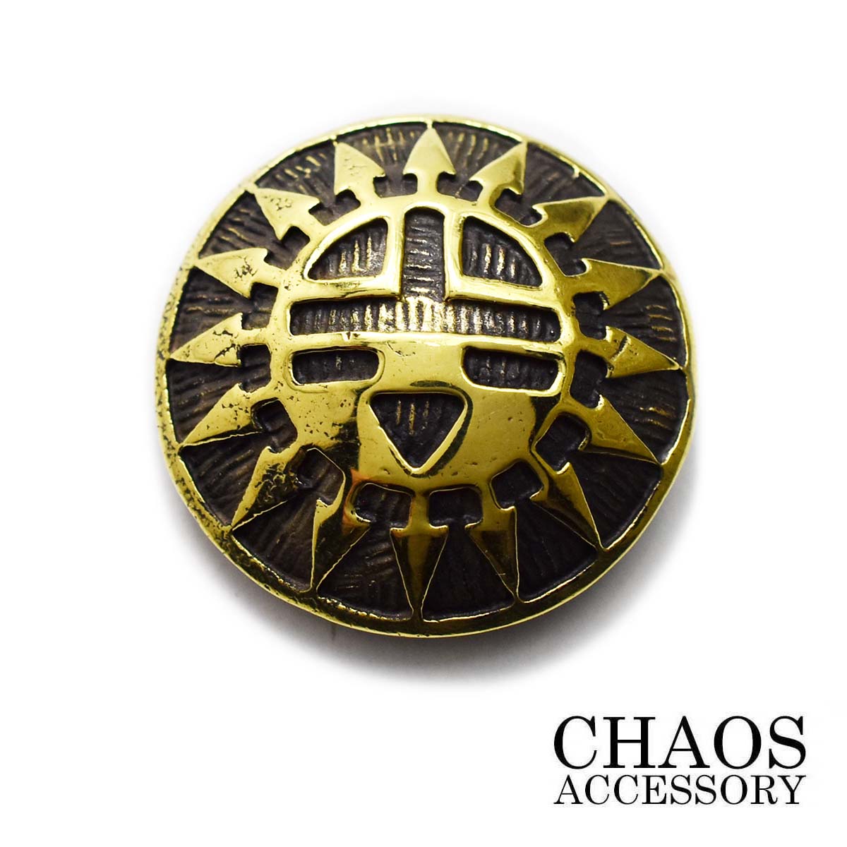 【直径30mm】ブラス 真鍮 コンチョ 精霊 カチーナ サンフェイス Mサイズ ブラスコンチョ ネジ式 ボタン アクセサリー 財布 真鍮 カスタムパーツ ライダ...