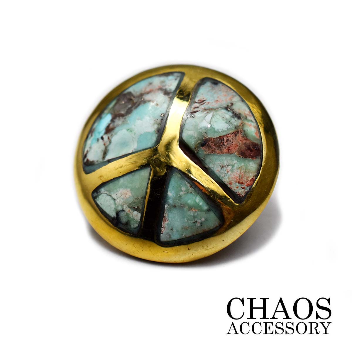 ブラスパーツ/コンチョ≪ターコイズ ピースマークコンチョ Mサイズ ブラスイブシ加工≫ライダースウォレット カスタムパーツ レザーウォレット専門店 レザーワーク...