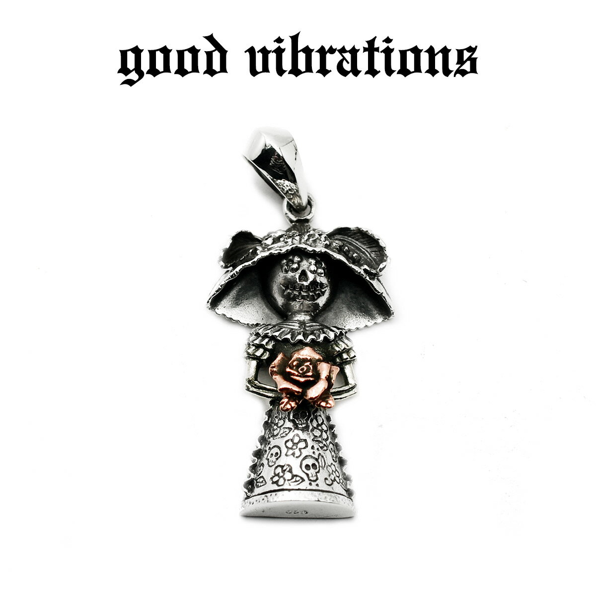 【good vibrations 正規取扱店】【送料無料】グッドバイブレーションズ カトリーナ 死者の日 貴婦人 チャーム ペンダントトップ メキシカンテイスト 祈り シュガースカル 薔薇 マリーゴールド シルバー 純銀 Silver925 ネックレス