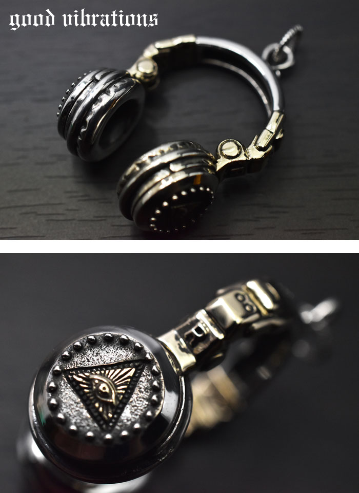 【good vibrations 正規取扱店】シルバーアクセサリー グッドバイブレーションズ 音楽 ミュージック オーディオ ヘッドフォン ピラミッドアイ プロビデンスの目 XLサイズ チャーム ペンダントトップ シルバー925 chaos-accessory-10007129 CHAOS Accessory サンプル画像2