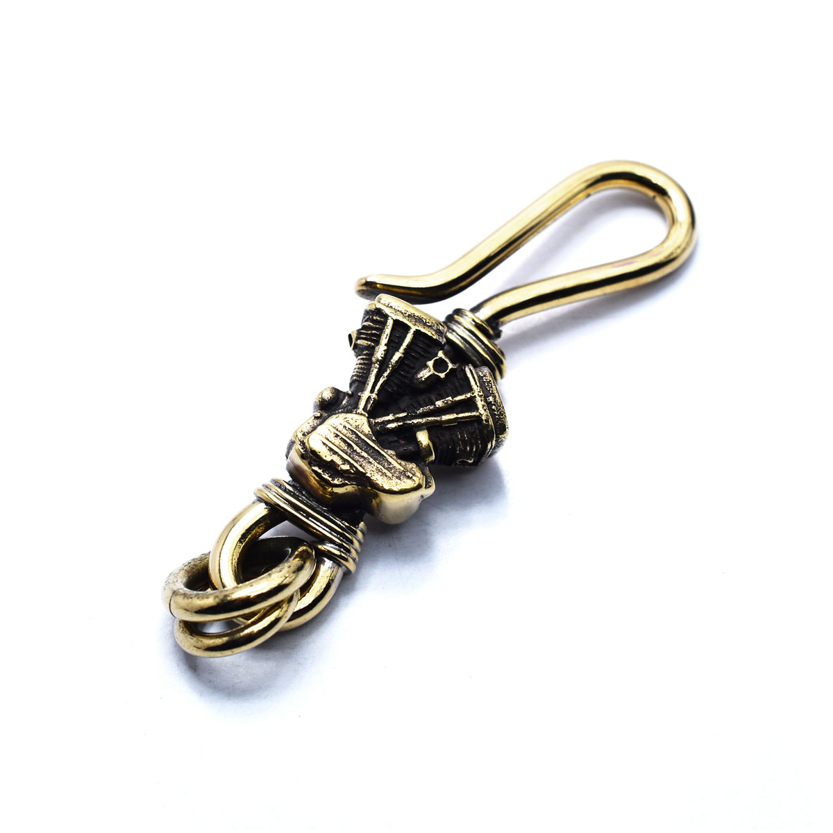 キーホルダー ベルトループ ブラス キーフック アメリカンバイク Vツインエンジン デザイン バッグチャーム ストラップ【メール便可】