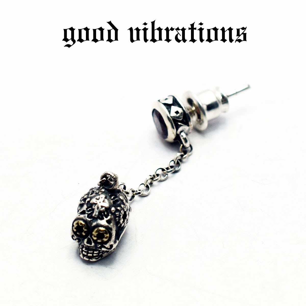 【good vibrations 正規取扱店】【送料無料】シルバーアクセサリー ピアス 片耳 メンズ ブランド グッドバイブレーションズ メキシカンスカル ジルコニア チェーンピアス かわいい レディース ピアス スタッド スターリング シルバー 925