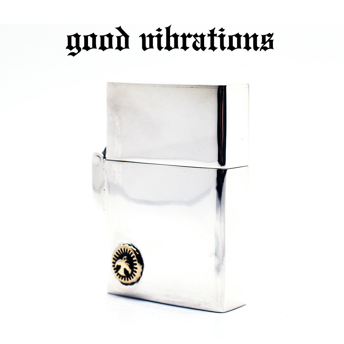 【good vibrations 正規取扱店】オイルライター ZIPPO型 シルバーケース ≪重厚 SILVER925 スターリングシルバー/ブラスイーグルスタンプ≫羽/ネイティブ/インディアン/グッドバイブレーション