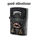 【good vibrations 正規取扱店】オイルライター ZIPPO型 真鍮古美加工アンティーク・LIP Kiss リップ キスマーク 唇/ 楽しむ事を学べ/真鍮/ブラス/シルバー925/シルバーアクセサリー