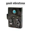 【good vibrations 正規取扱店】オイルライター ZIPPO型 真鍮古美加工 アンティーク・ココペリ 精霊 kokopelli 天然ターコイズ サボテン 真鍮/ブラス/シルバー925/シルバーアクセサリー