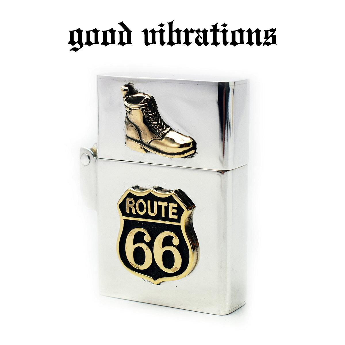 【good vibrations 正規取扱店】オイルライター ZIPPO型 グッドバイブレーション≪純銀 スターリングシルバー ルート66 ROUTE66 ブーツ≫/真鍮/ブラス/シルバー925/バイカー/ヒッピー