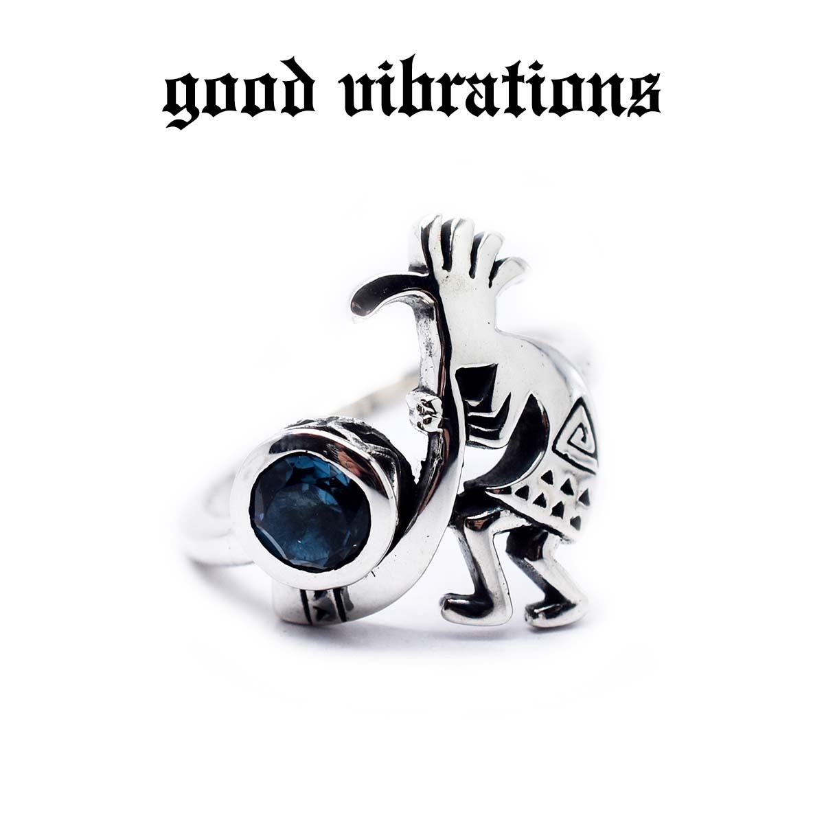 【good vibrations 正規取扱店】【送料無料】シルバーアクセサリー 指輪 グッドバイブレーションズ シルバーリング デザインリング 精霊 ココペリ ブルートパーズ 9～16号 #9～16 天然石 スターリング シルバー 925 純銀 真鍮