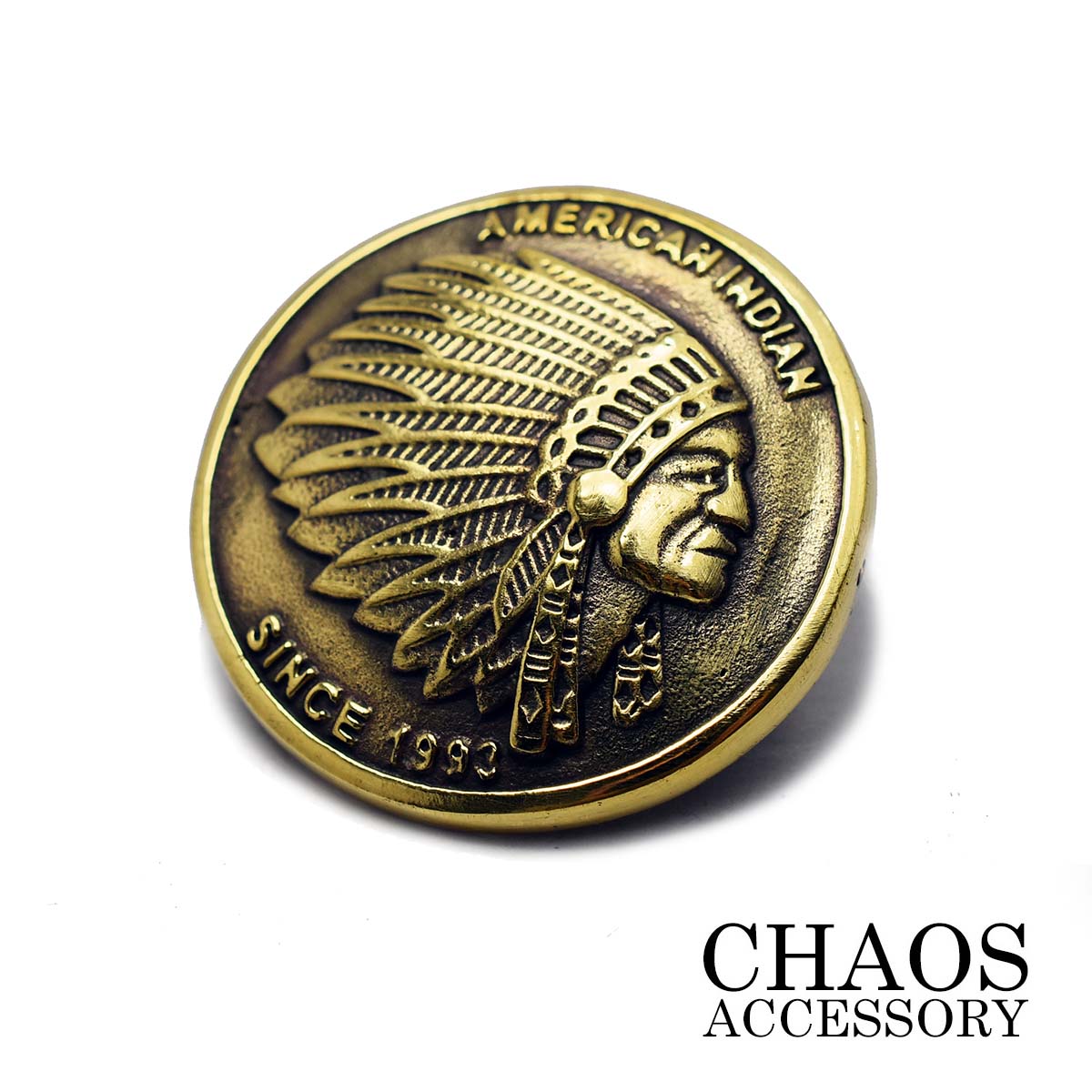 ブラスパーツ 真鍮 コンチョ ネイティブアメリカン インディアンフェイス コンチョ Lサイズ 直径35mm ブラスイブシ加工 ライダースウォレット カスタムパー...