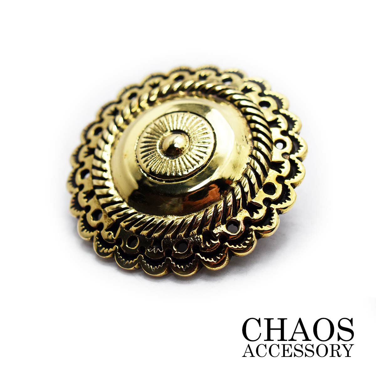 ブラスパーツ コンチョ 真鍮製 ネイティブインディアンジュエリー モチーフ ロープ シールド コンチョ Lサイズ ブラスイブシ加工 ライダースウォレット バイカ...