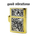 【good vibrations 正規取扱店】オイルライター ZIPPO型 重厚 ブラスケースライター タロットカード 太陽 THE SUN 真鍮 ブラス ジッポー グッドバイブレーションズ