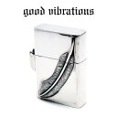 【good vibrations 正規取扱店】オイルライター ZIPPO型 シルバーケース ≪重厚 SILVER925 スターリングシルバー/シルバーフェザー≫/純銀/シルバー/羽/ネイティブ/インディアン