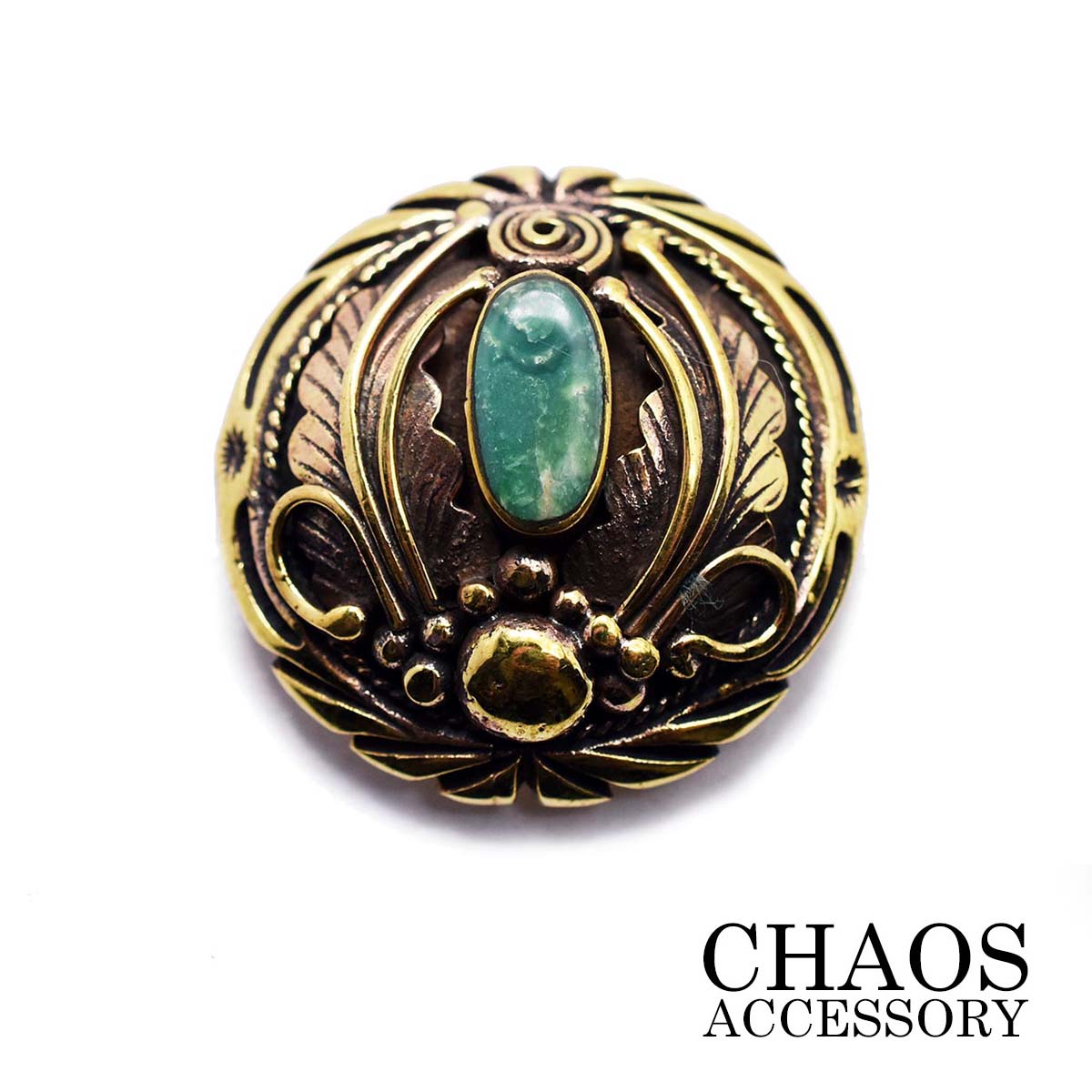 ブラスパーツ/コンチョ≪グリーンターコイズ サークル型コンチョ Mサイズ ブラスイブシ加工≫ライダースウォレット カスタムパーツ レザーウォレット専門店 レザー...