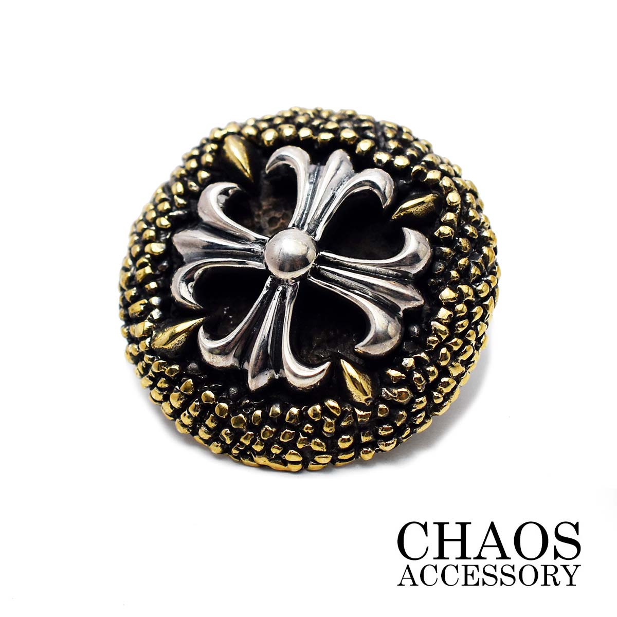 十字ゴシッククロス&クロウ コンチョ Mサイズ 直径32mm 中型コンチョ 純銀 シルバー925 かわいい かっこいい 【 レザーウォレット専門店 】【送料無...