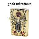 【good vibrations 正規取扱店】オイルライター ZIPPO型 ソリッドブラス 太陽とマリアプレート/真鍮/ブラス/シルバー925/シルバーアクセサリー