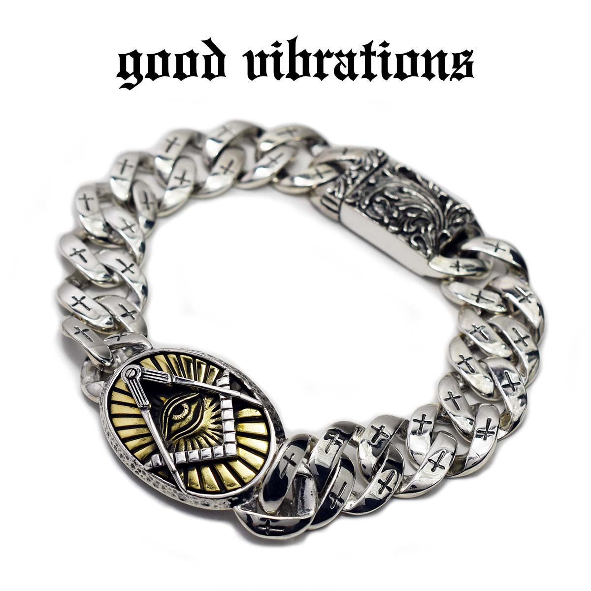 楽天CHAOS Accessory【good vibrations 正規取扱店】【送料無料】バングル ブレスレット メンズ シルバー925 ピラミッドアイ ブレスレット 21cm フリーメイソン プロビデンスの目 アラベスク グッドバイブレーションズ 純銀 メンズ かっこいい