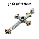 【good vibrations 正規取扱店】シルバーアクセサリー メンズ グッドバイブレーションズ ラージ クロス アラベスク 唐草模様 ブルートパーズ 天然石 チャーム ペンダントトップ ロザリオ 十字架 シルバー 925 純銀 ネックレス(4)